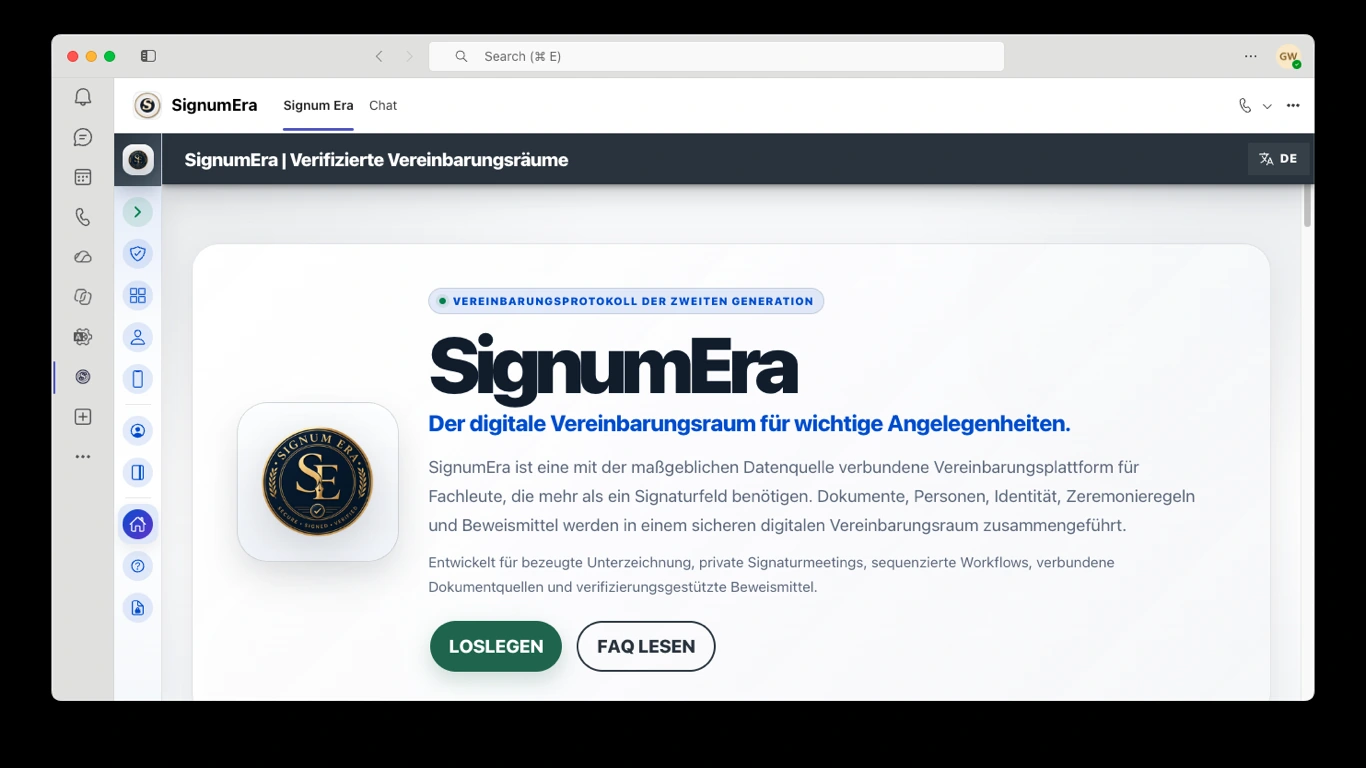 SignumEra Teams — Nutzen Sie Microsoft Entra für Autorität und Microsoft 365 für Datensätze — ohne eines davon zur Signaturzeremonie selbst zu machen.