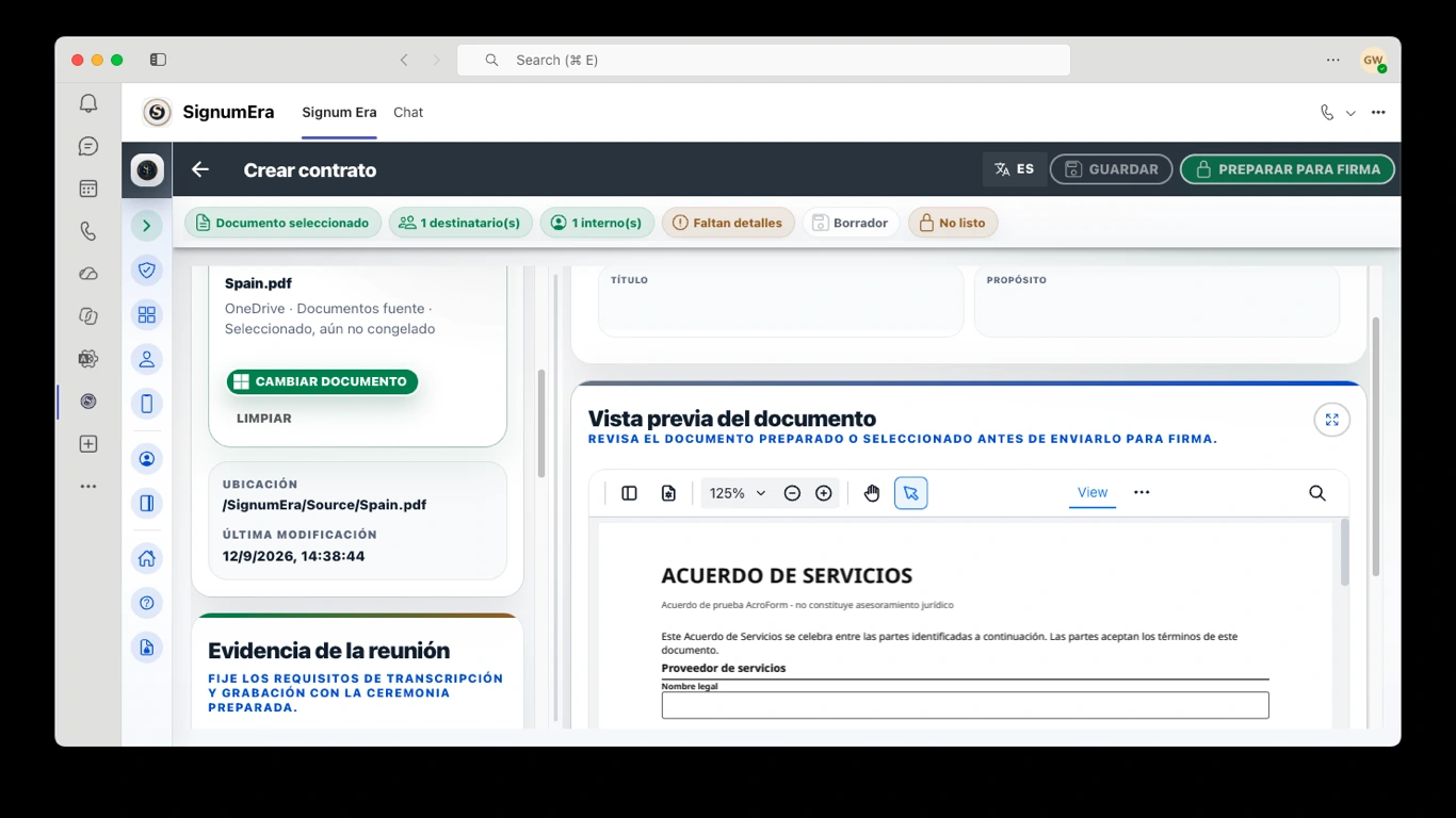 SignumEra Teams — Controles principales