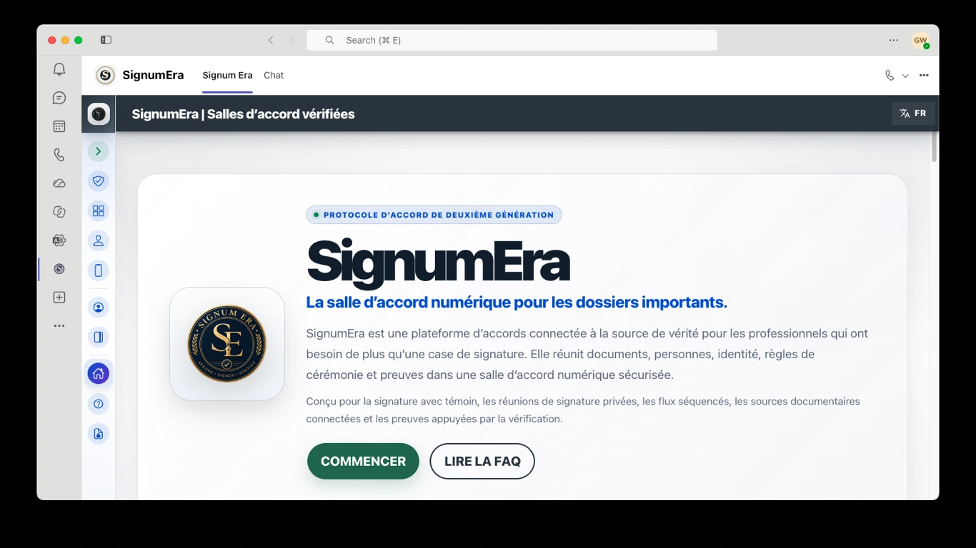 SignumEra Teams — Utilisez Microsoft Entra pour l’autorité et Microsoft 365 pour les dossiers, sans faire de l’un ou de l’autre la cérémonie de signature.