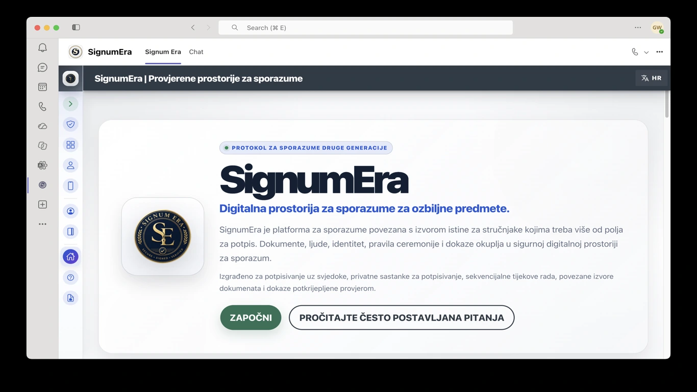 SignumEra Teams — Koristite Microsoft Entra za autoritet i Microsoft 365 za zapise—bez toga da bilo koji od njih postane sama ceremonija potpisivanja.