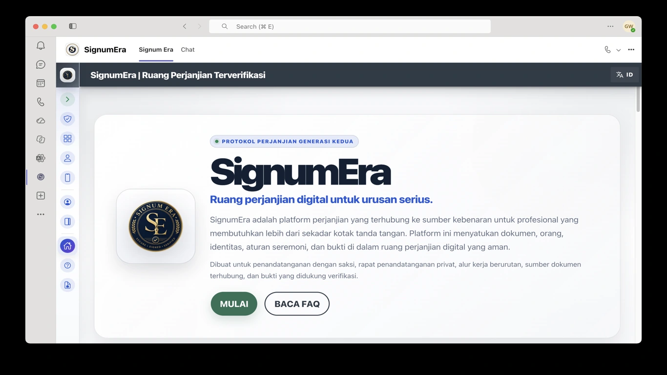SignumEra Teams — Gunakan Microsoft Entra untuk otoritas dan Microsoft 365 untuk rekaman—tanpa menjadikan salah satunya sebagai seremoni penandatanganan itu sendiri.
