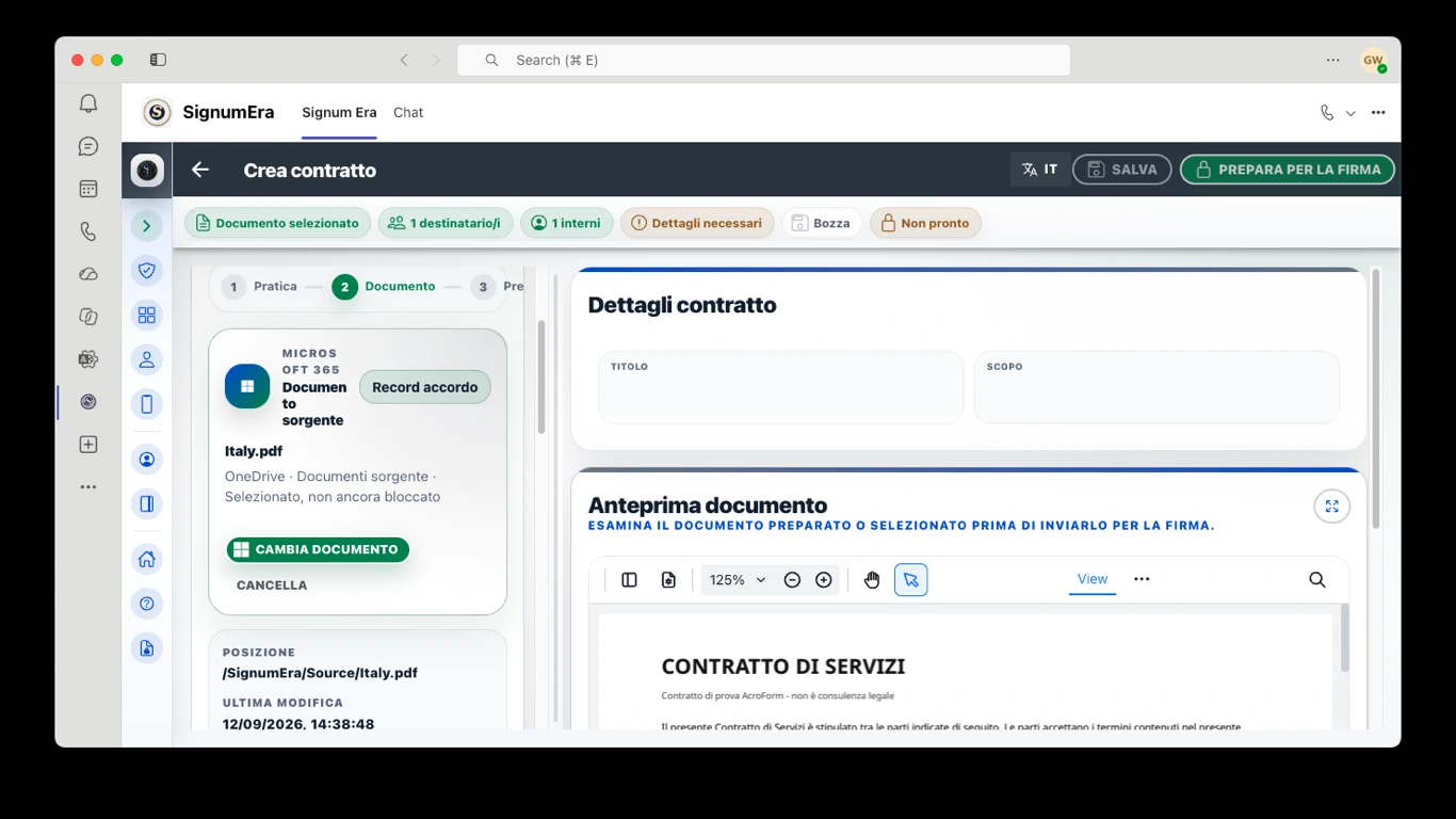 SignumEra Teams — Un unico stato autorevole della cerimonia tra firma dal vivo e asincrona.