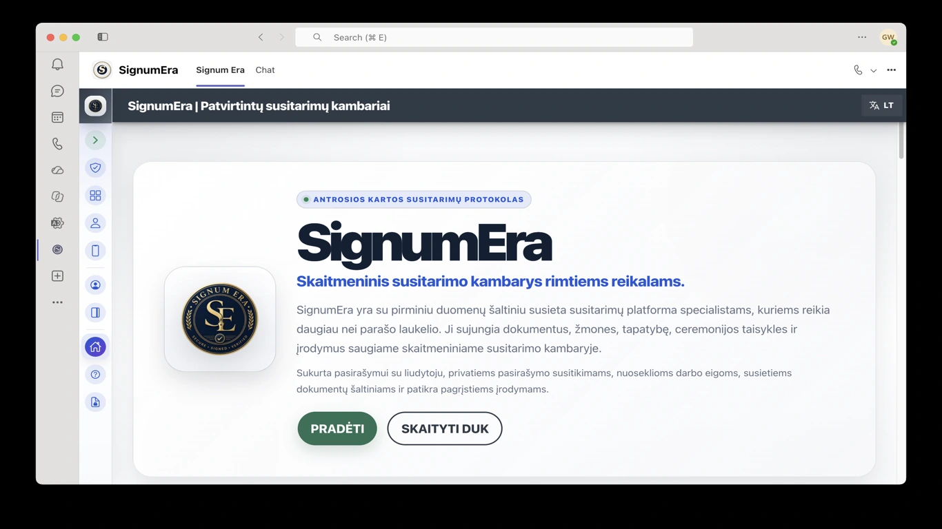 SignumEra Teams — Naudokite Microsoft Entra įgaliojimams, o Microsoft 365 — įrašams, nepadarydami nė vienos iš jų pačia pasirašymo ceremonija.