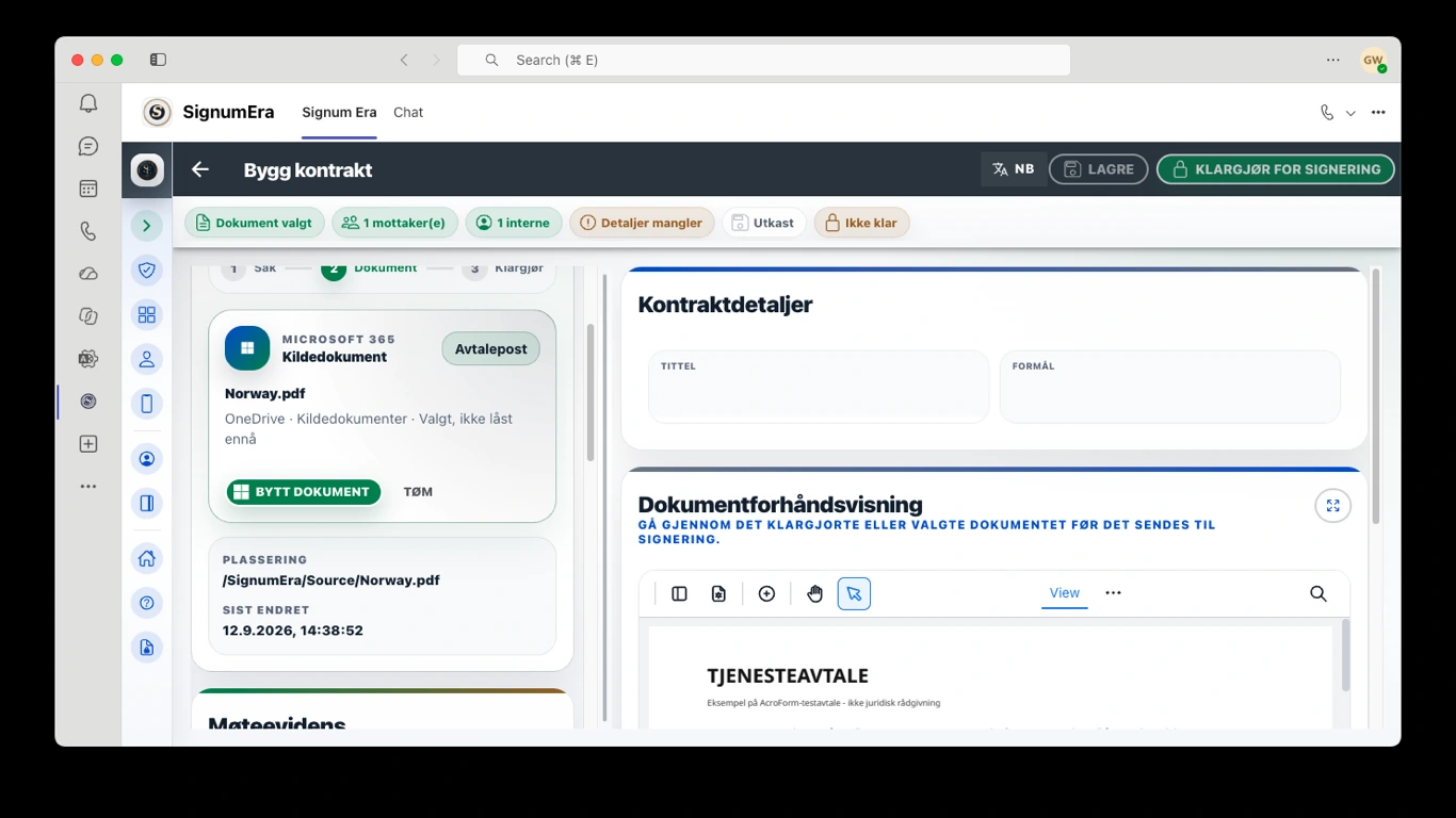 SignumEra Teams — Én autoritativ seremonitilstand på tvers av live og asynkron signering.
