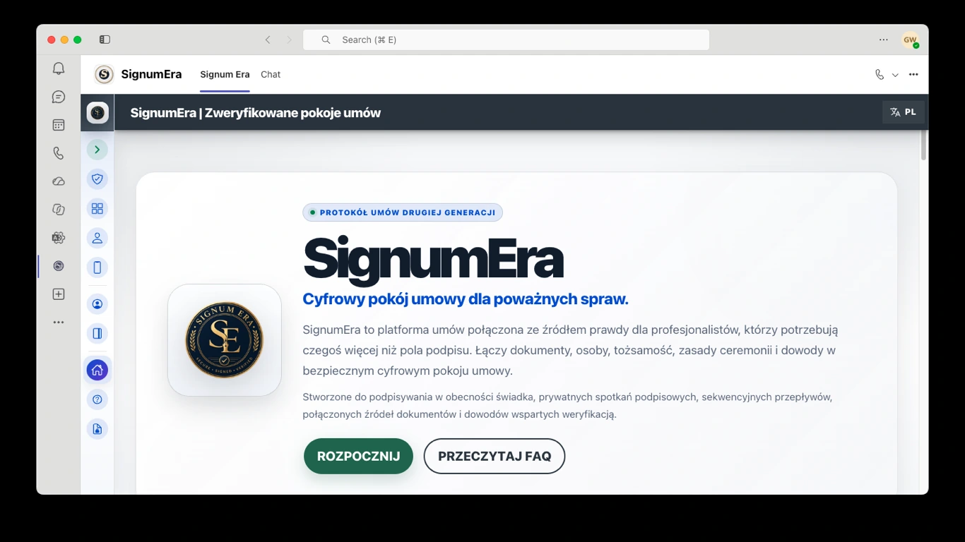 SignumEra Teams — Microsoft 365 może pozostać miejscem pracy. Entra może pozostać źródłem tożsamości. SignumEra kontroluje wykonanie.