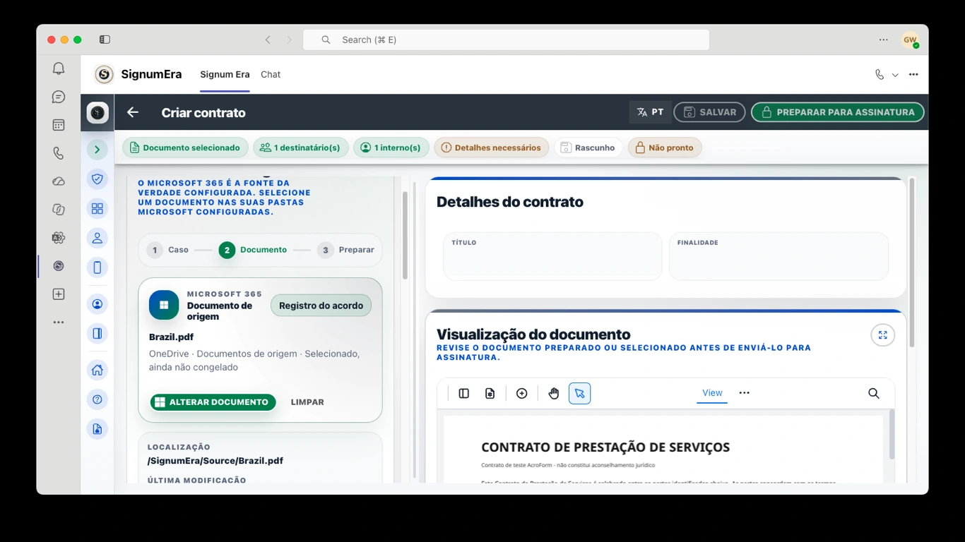 SignumEra Teams — Controles principais