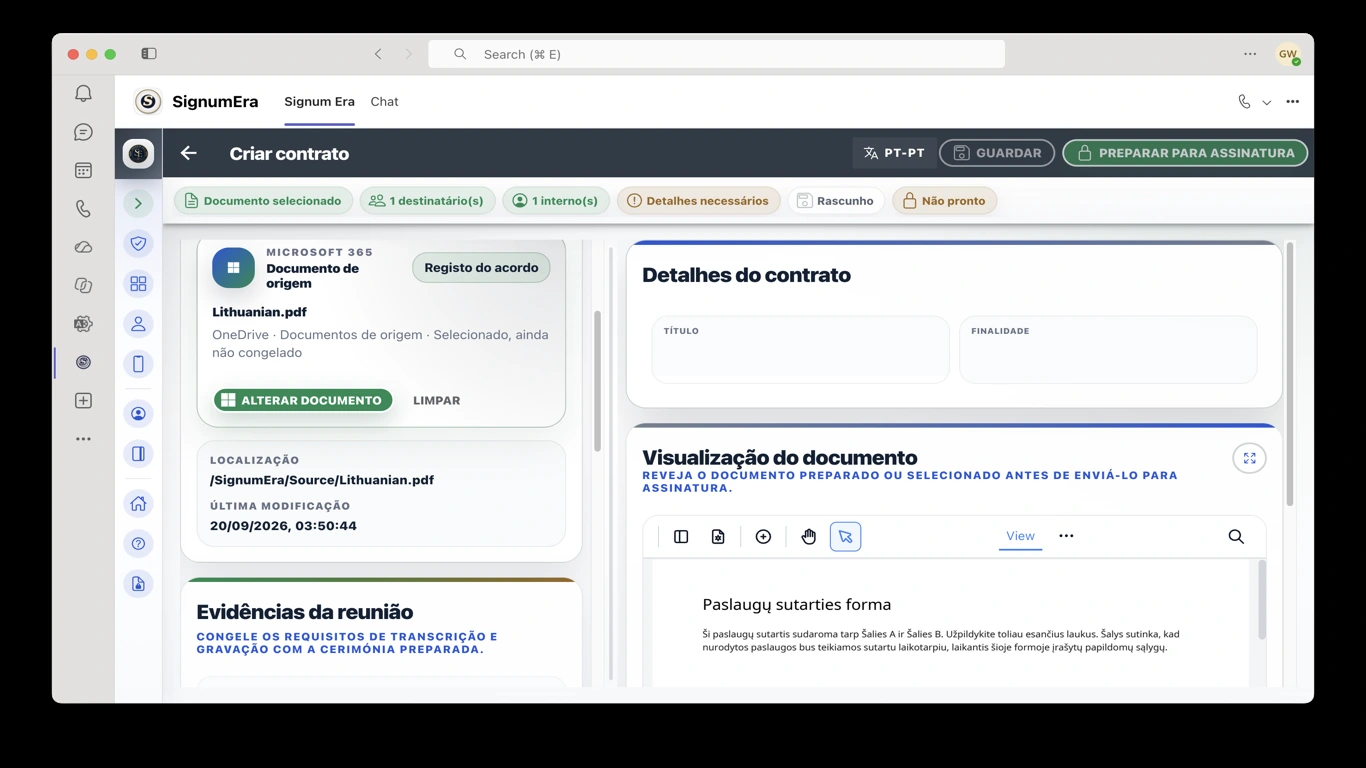 SignumEra Teams — Controlos principais