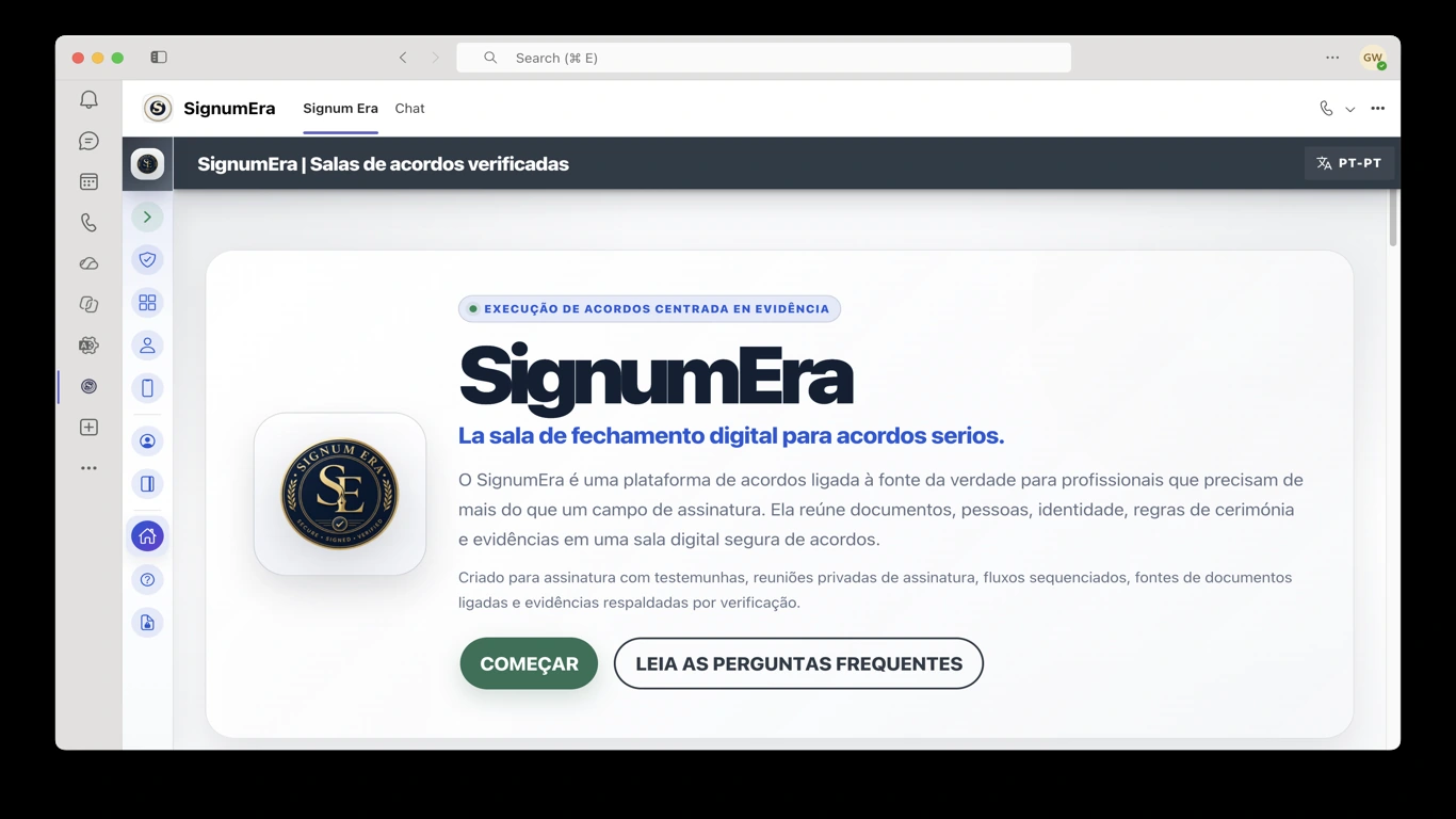 SignumEra Teams — Use o Microsoft Entra para autoridade e o Microsoft 365 para registos, sem transformar nenhum dos dois na cerimônia de assinatura.