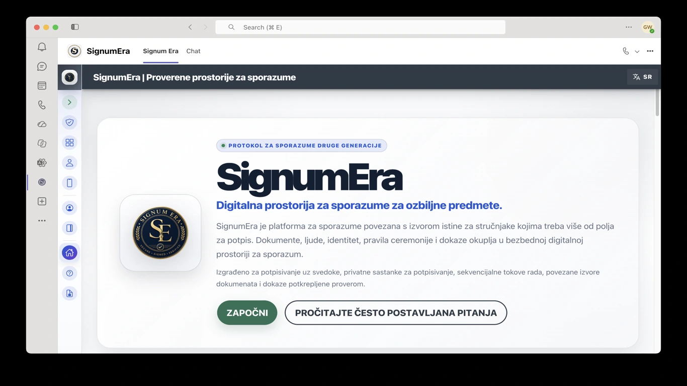SignumEra Teams — Koristite Microsoft Entra za autoritet i Microsoft 365 za zapise—bez toga da bilo koji od njih postane sama ceremonija potpisivanja.