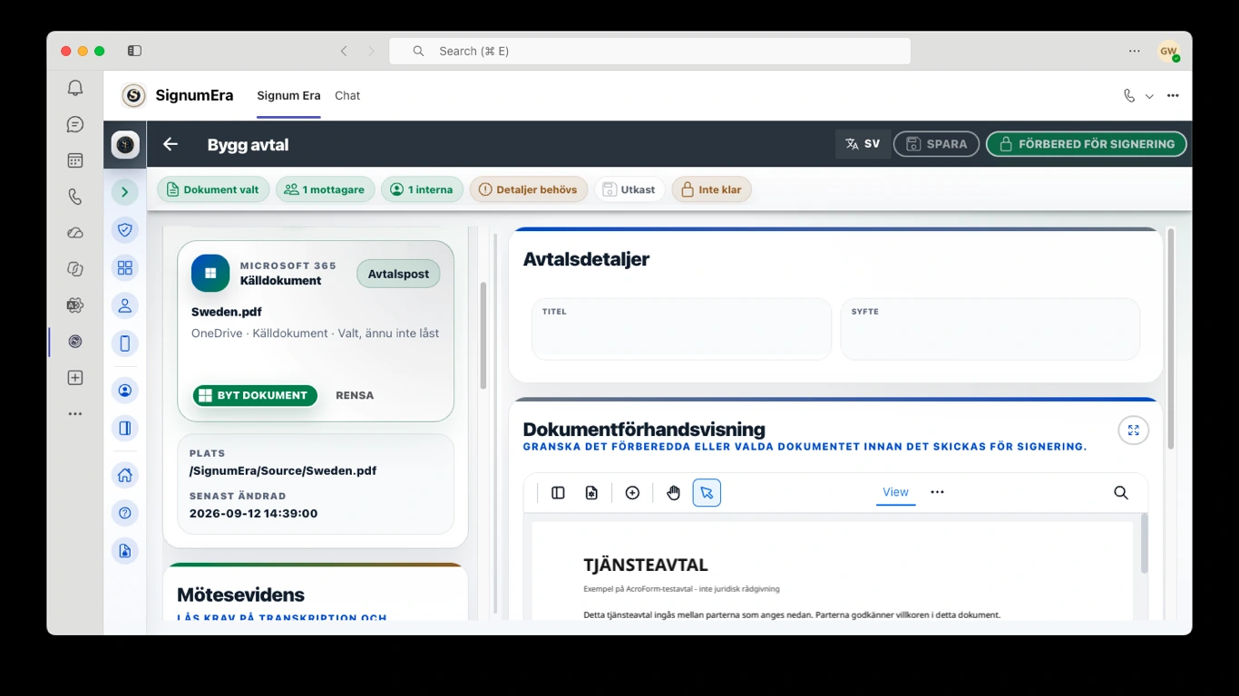 SignumEra Teams — Ett auktoritativt ceremonitillstånd över live och asynkron signering.