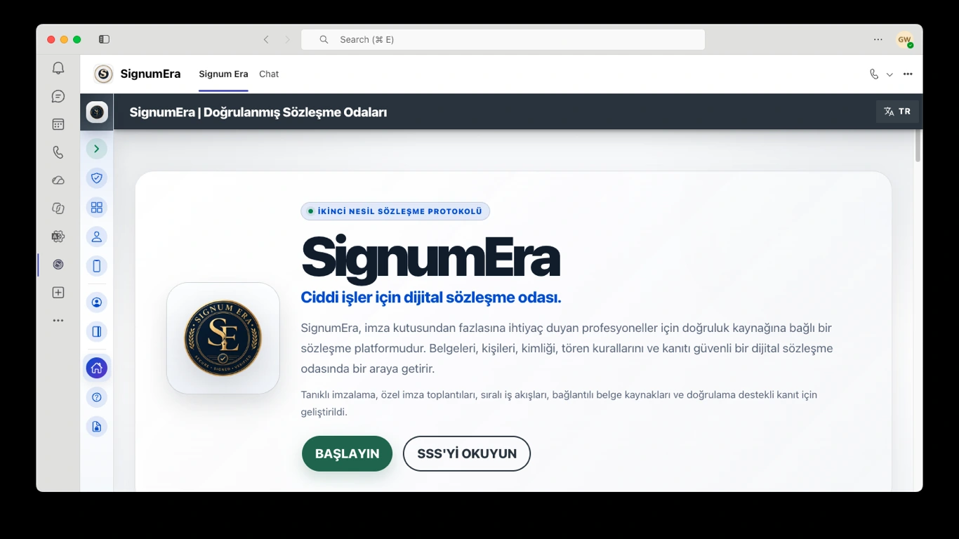 SignumEra Teams — Microsoft 365 çalışma alanı olarak kalabilir. Entra kimlik kaynağı olarak kalabilir. Yürütmeyi SignumEra yönetir.